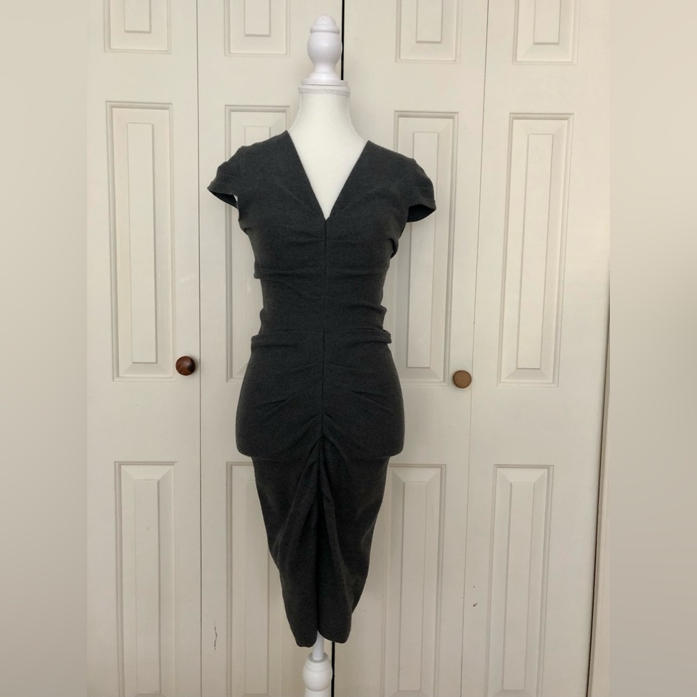 Obakki Size 0 Grey wool ruched dress